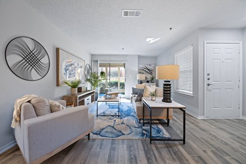 a living room with a couch and a table